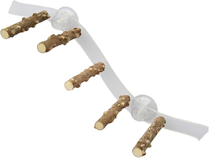 Suction Cup Wood Perch Toy, Wood Bird Perch Cage Accessories, Style C