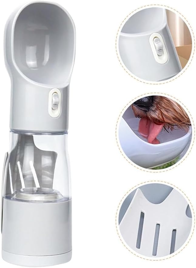 Baby Blue 4-in-1 Portable Dog Water Dispenser+Food Storage+Built-in Poop Bag Holder+Scoop | 258ml Water & 220ml Food Capacity | Leakproof | Food-Grade ABS Material.