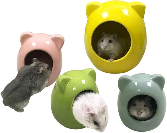Small Animal House, Ceramic Hamster Bedding Hideout Nest, Critter Bath for Chinchilla Hamster Rat Gerbils (Random Color)
