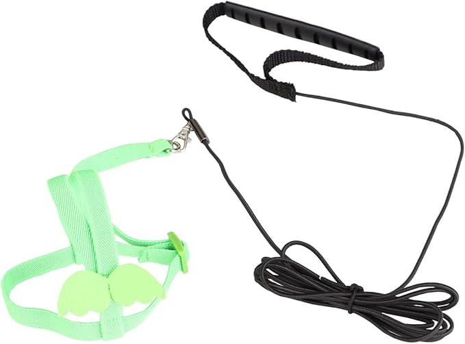 Parrot Harness and Leash Set - Elastic Rope with Green Adjustable Harness Cute Wing, Suitable for Medium Size Bird Like Small Red-Breasted Parakeet, Caique, Mini Macaw