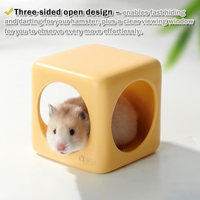 Ceramic Hamster House Cube Set, 4-Inch Stackable Small Animal Hideout Cave for Hamsters Mice Gerbils Dwarf Rabbits – Hard Durable DIY Mix & Match Habitat Hideaway Decor, Yellow