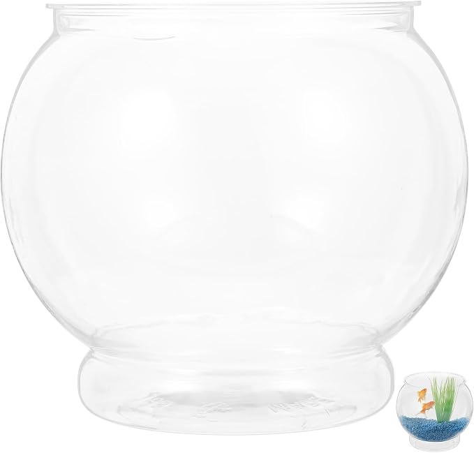 Alipis Small Fish Bowl Desktop Fish Tank Round Plastic Bowl with Pet Material Clear Aquarium Tank for Home Office Garden Wedding Decor 7.08 X 7.08 X 6.69 in