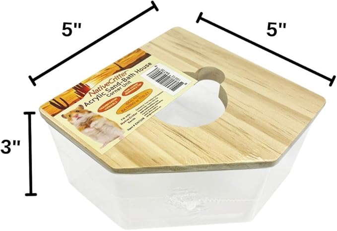 Exotic Nutrition Acrylic Sand Bath House - Fun & Unique Cage Accessory for Hamsters, Gerbils, Chinchillas, and Degus (Corner)
