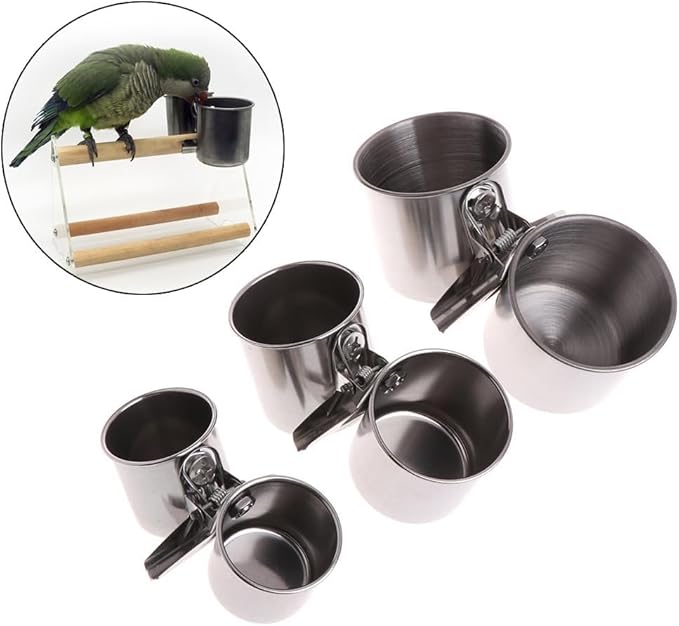 Parrot Feeding Cups Hanging Pet Animal Stainless Steel Birdcage Bowls for Cage Parakeet Bird Cage Accessories Suitable Small and Medium Bird Pet Supplies