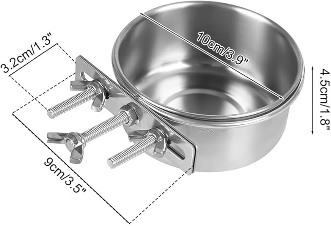 Bird Feeding Dish Cups,Stainless Steel Birdcage Coop Water Feeder with Clamp Holder for Birds,Parrots,Cockatiel,Parakeet,Macaw,Finches, Lovebirds,Small Animals