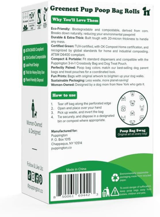 Puppington Certified Home Compostable Poop Bags - ASTM D6400 Compliant - 270 Extra Thick Bags - Plant Based - Pairs with Puppington 3-in-1 Bag & Fits all Standard Poop Bag Dispensers (Charcoal Gray)