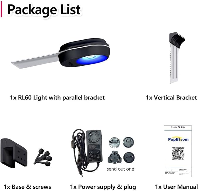 PopBloom RL60 WiFi Reef LED Light, 60W Full Spectrum Marine Reef LED Aquarium Lighting for Soft/LPS Corals & Saltwater Fish Nano Tanks, Built-in Timer, WiFi Phone Programmable, Sunrise Sunset