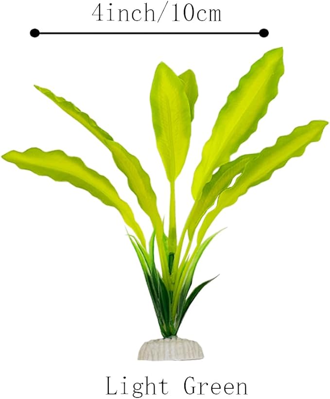 2pcs Set Green Artificial Plant Fish Tank Decor Aquarium Decorations Betta Leaf pad Hammock 8inch Silk/Plastic Plant Goldfish Fish Bowl Small Tank Plants (Green-2pcs-Set)