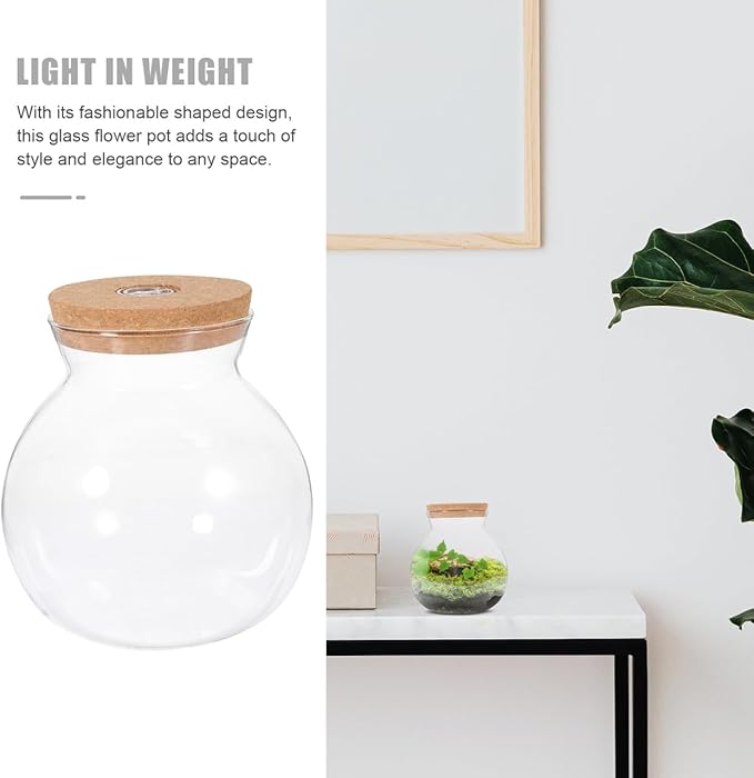 Hemobllo Small Fish Tank with LED Light, High Borosilicate Glass Betta Fish Tank for Desktop, Mini Aquarium Kit for Micro Landscape, 1 Gallon Ecological Bottle with Wooden Lid for Office