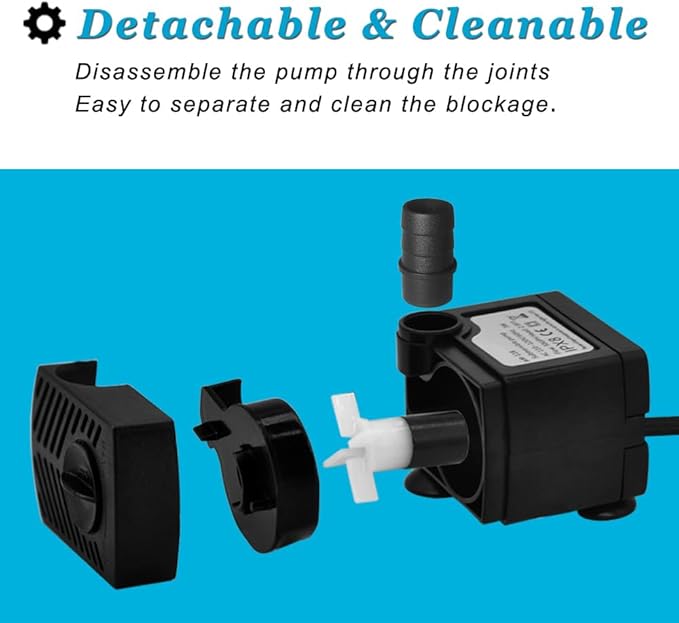 90 GPH Mini Submersible Pump, Small Fountain Pump (5W 350L/H) for water feature, Aquariums, Fish Tank, Tabletop Fountain, Pet Fountain, Indoor or Outdoor Pond Fountain (AC Powered)