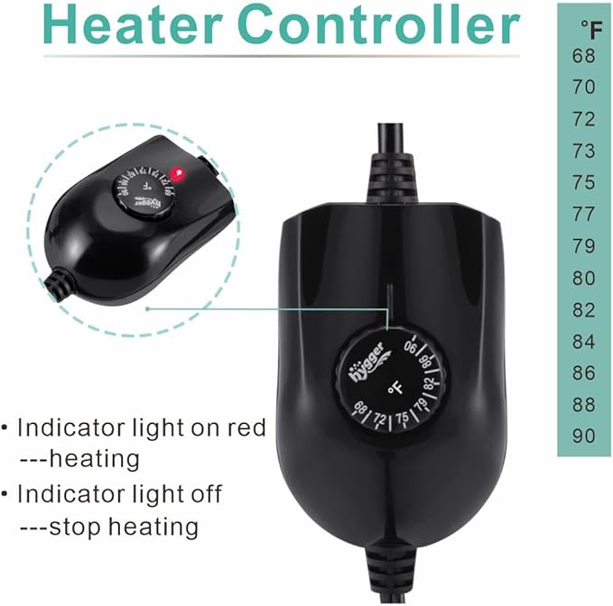 hygger 50W Mini Inline Quartz Glass Aquarium Heater with External Controller, Adjustable Submersible Betta Fish Tank Thermostat for 5-15 Gallon