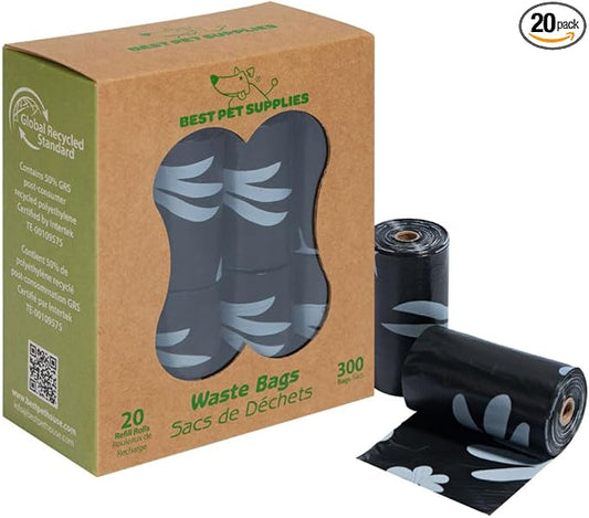 Best Pet Supplies Dog Poop Bags for Waste Refuse Cleanup, Doggy Roll Replacements for Outdoor Puppy Walking and Travel, Leak Proof and Tear Resistant, Thick Plastic - Black (Unscented), 300 Bags