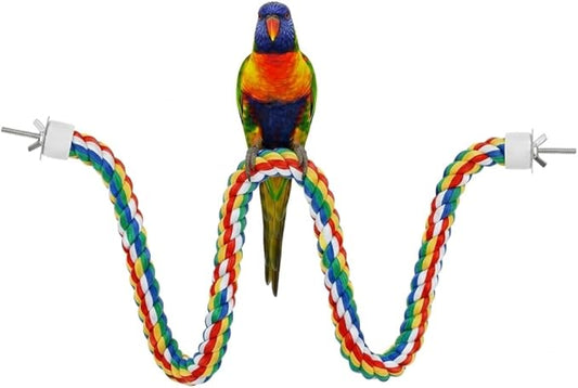 iplusmile 44 Inch Bird Perch, Cotton Rope Bird Toy for Large Parrots, African Greys, Cockatiels, Bendable Climbing Rope Perches for Cage Toy, 1.18" Extra Thick