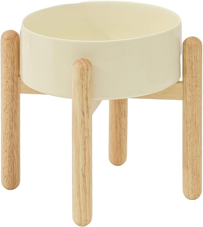 Havniva Ceramic 8.2inch Raised Dog Bowl with Stand for Large - Breed Dogs, Pet Food and Water Feeder(Single Bowl with Stand - Light Yellow)