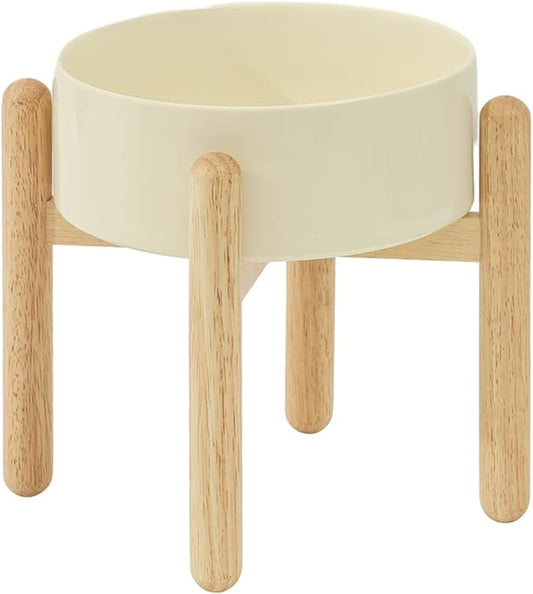 Havniva Ceramic 8.2inch Raised Dog Bowl with Stand for Large - Breed Dogs, Pet Food and Water Feeder(Single Bowl with Stand - Light Yellow)