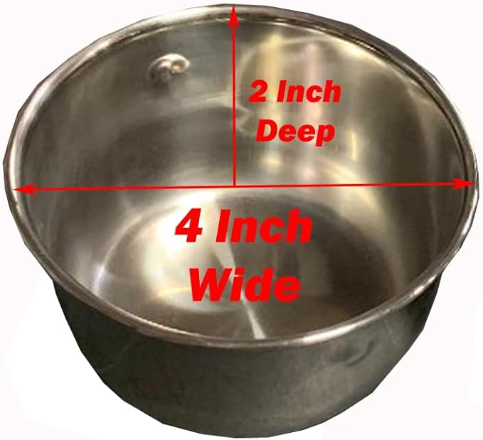 Two of 4-Inch No Rust Stainless Feeder Seed Water Food Replacement Cups with Adjustable Cage Holder for Bird Parrot Cage
