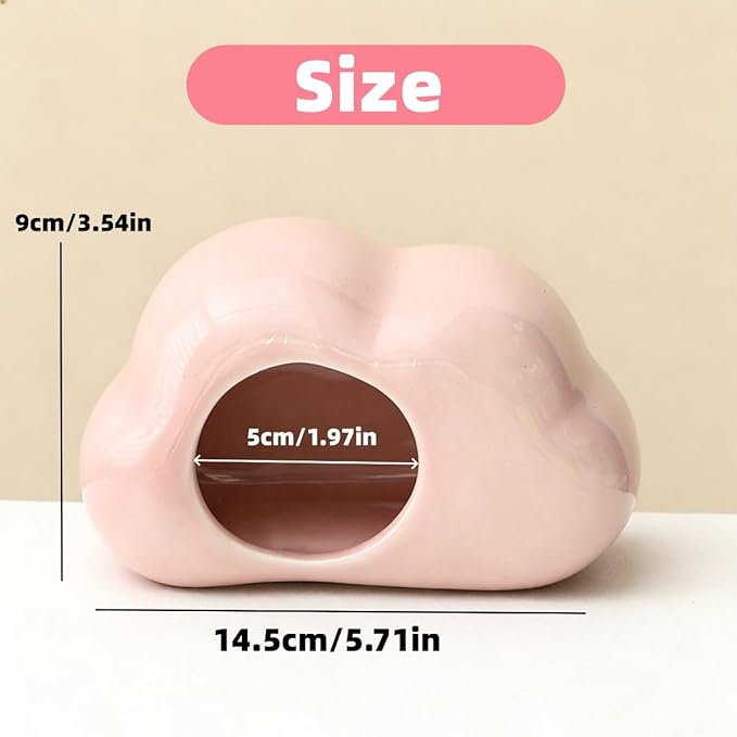 Cloud-Shaped Ceramic Hamster Hideout Cool Summer Cute Guinea Pig Bed House for Dwarf Hamsters, Mices, Gerbils (Pink,L)