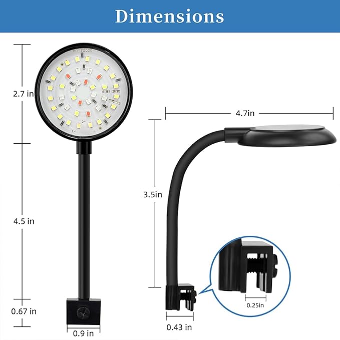 DaToo Mini Clip On Aquarium Light 7W Dimmable Small Fish Tank Light USB Moving Lamp with White Red Blue Green LED for 1 to 3 Gallon Tanks