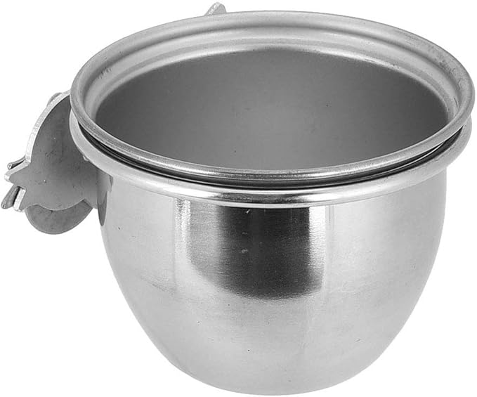 Stainless Steel Parrot Food Water COOP Cup Bird Feeding Dish Feeder CLAMP Holder for Birds (7.5CM)