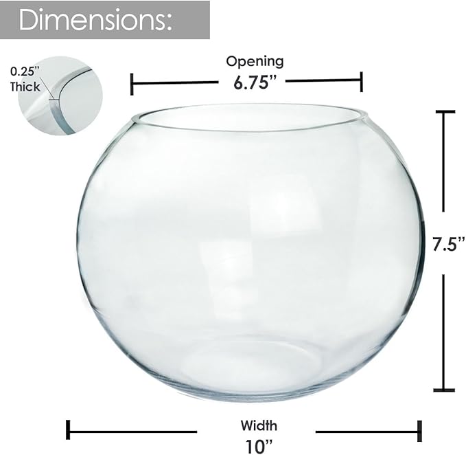 Glass Bubble Vase, 8" Height x 10" Width, Set of 4 Glass Fish Bowl Vase, Bubble Bowl vase for Terrarium, Flower Vase Centerpiece