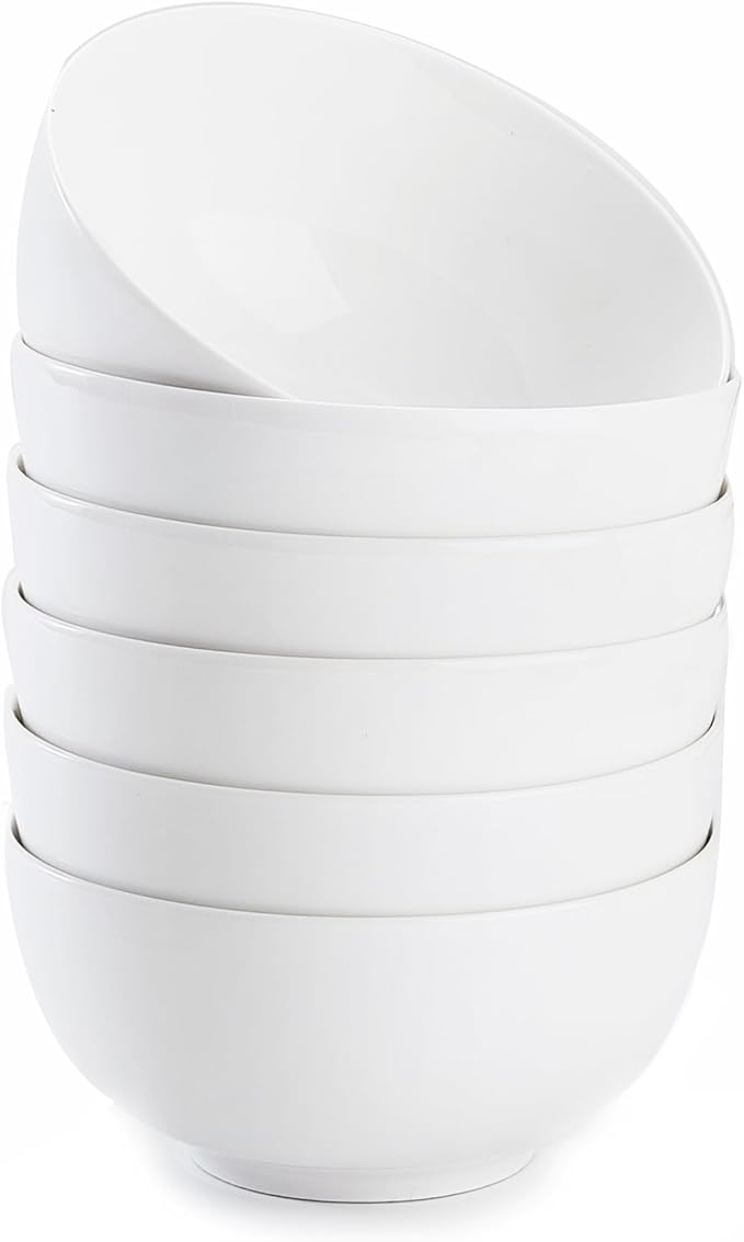 AntoKueh White 4.56" Small Cereal Bowls Set of 6, 12 Oz Porcelain Dessert Bowls for Ice Cream, Yogurt, Rice & Pudding, Microwave & Dishwasher Safe