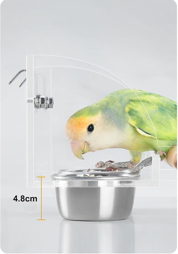 Bird Cage Seed Catcher Feeder with Perch and Anti-Slip Stand, Parrot Food Bowl for Medium Birds, Conures, Caiques, Small Cockatoos (S)