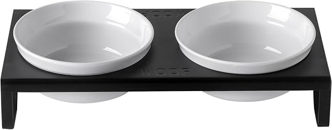 Ceramic White Dog Bowls Set - 5 inch Dog Food & Water Bowls, Elevated Feeding Bowls with Metal Stand for Small Size Dog,Puppy Bowl Set for Wet and Dry Food
