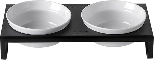 Ceramic White Dog Bowls Set - 5 inch Dog Food & Water Bowls, Elevated Feeding Bowls with Metal Stand for Small Size Dog,Puppy Bowl Set for Wet and Dry Food