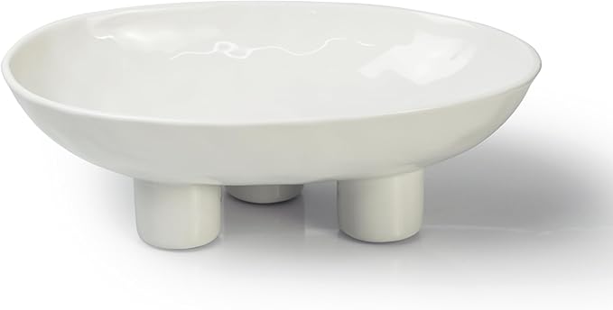 Three-Leg Ceramic Fruit Bowl, 10 Inch Oval Serving Dish for Kitchen Counter, Candy or Key Holder, Home Decor Accent White
