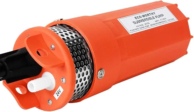 ECO-WORTHY 24V Submersible Deep Well Water Pump with 10ft Cable 1.6GPM 4'' 5A, Max Lift 230ft/70m, DC Pump/Alternative Energy Solar Battery Farm & Ranch Submersible Deep Well Pump