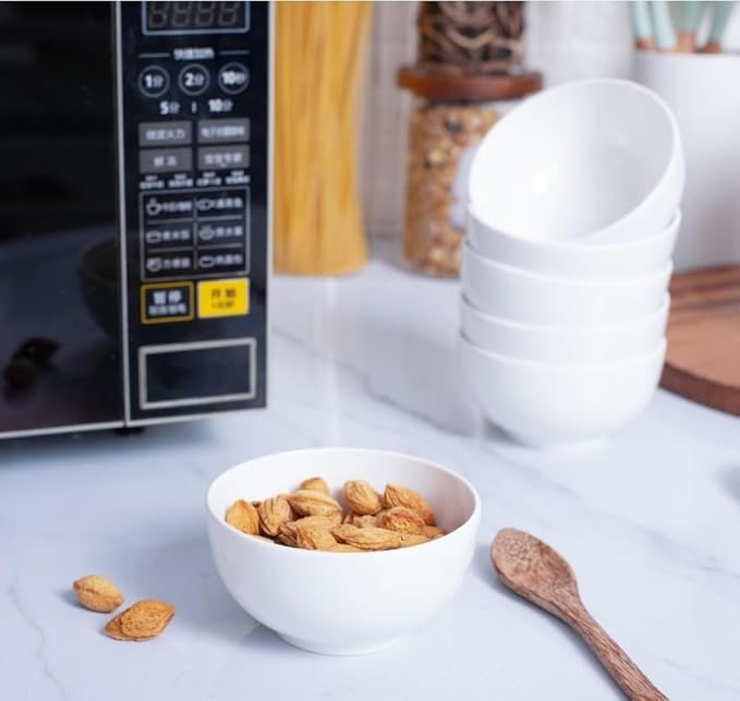 AntoKueh White 4.56" Small Cereal Bowls Set of 6, 12 Oz Porcelain Dessert Bowls for Ice Cream, Yogurt, Rice & Pudding, Microwave & Dishwasher Safe