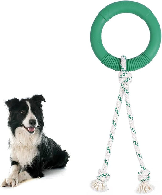 Green Sheep Natural Rubber Dog Chew Toy, Interactive Ring Rope Dog Toy for Tug of War, Durable Dog Toy with Recycled Cotton Rope for Medium to Large Dogs,Green