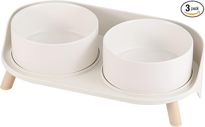 Elevated Ceramic Dog Bowl Set - Double Dog Feeding Bowls with Stand Splash Proof - Raised Dishes for Food and Water - Ideal for Small to Medium Dogs - 2 x 850 ml - 28.74 oz - White