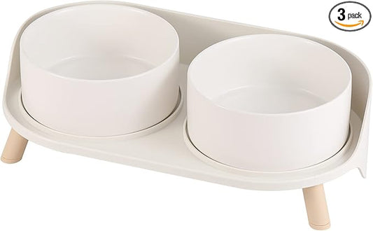 Elevated Ceramic Dog Bowl Set - Double Dog Feeding Bowls with Stand Splash Proof - Raised Dishes for Food and Water - Ideal for Small to Medium Dogs - 2 x 850 ml - 28.74 oz - White
