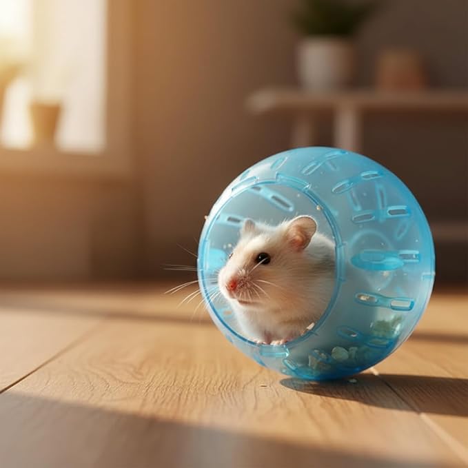 2Pcs 3.94 Inch Rotundity Hamster Balls, Breathable and Sturdy Dwarf Hamster Exercise Balls Running Wheel Gerbil Toys, Small Animals, Portable Small Pet Supplies (Blue and Pink)