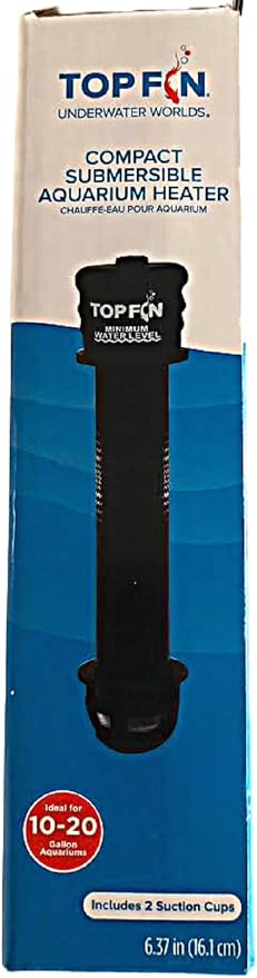 Top Fin Compact Subersible Aquarium Heater On & Off Loght Indicator with Auto Shut-Off. (10-20 Gallon Aquariums)
