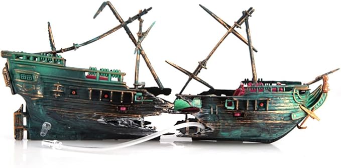 SLOCME Aquarium Shipwreck Decorations - Air Bubbler Sunken Ship Ornament, Fish Tank Air Action Aerating Decorations