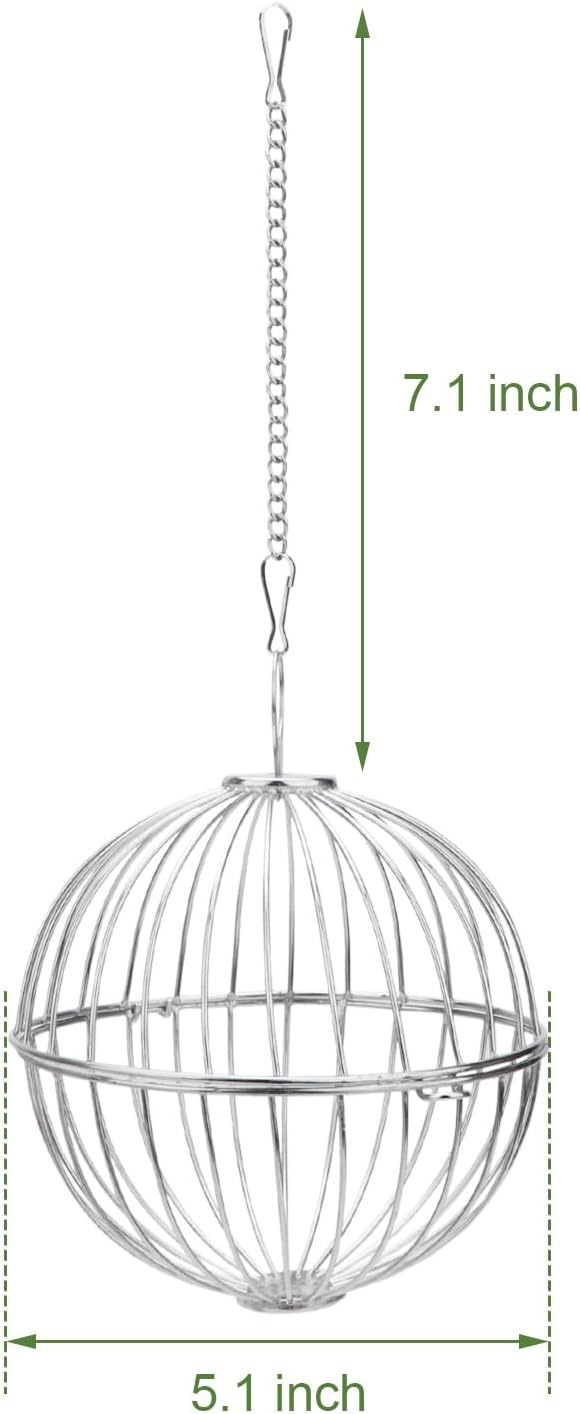Rabbit Hay Ball Stainless Steel Hanging Feed Dispenser for Bunny Hamster Guinea Pig Rat Chinchilla (A: 5.11inch, Silver)