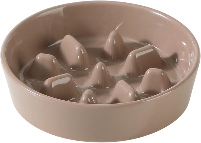 Havniva Ceramic 0.9 Cup Dog Bowl Slow Feeder, 6.1inch Slow Pet Food Dish for Small Dog and Cat, Stop Bloat, Preventing Choking(Single Bowl, Brown Coffee)