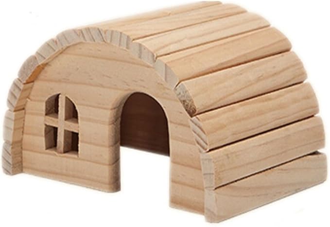 Natural Chewable Hamster Hideout Wooden Hut Lovely Fairy House for Dwarf Hamsters, Small,(7 x 5 x 4 inch)