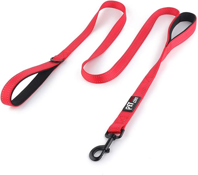 Plutus Pet Double Handle Dog Leash 4ft, Heavy Duty, Reflective Dual Handle Dog Leash for Safety Training, for Medium Large Dogs,2 Handle Leads(Red)