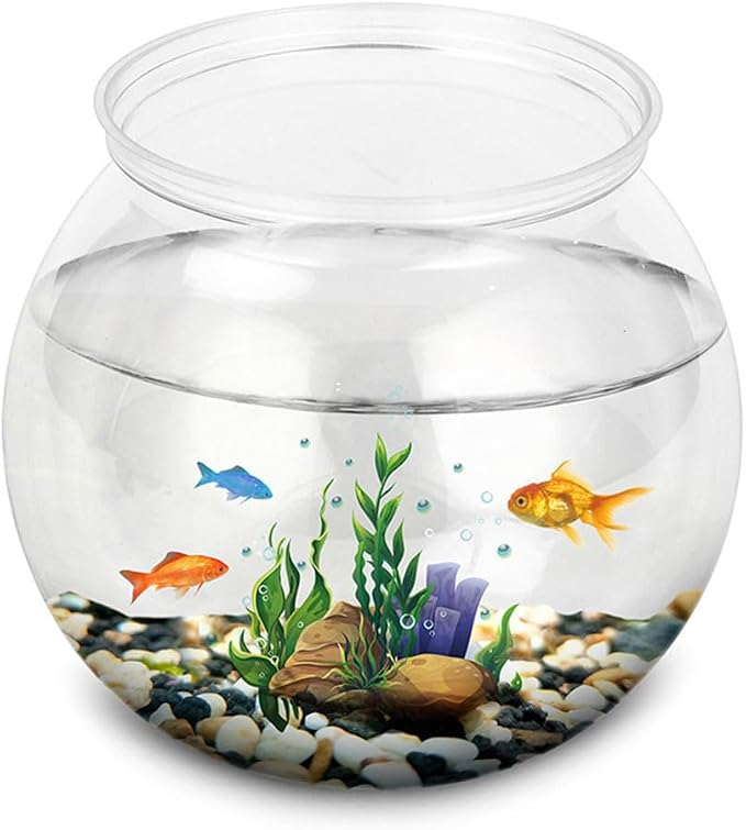 Beavorty Plastic Fish Bowl 0.5 Gallon Clear Spherical Aquarium Tank for Small Fish Goldfish Betta Turtle Desktop Decor Mini Water Garden