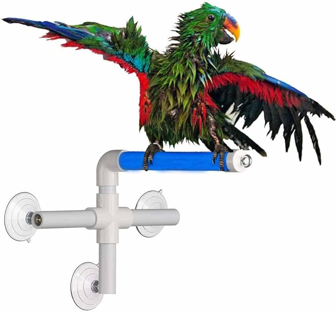 Super Bird Creations - SB126 Fold-Away Shower Window Perch - Ringnecks Medium Conures Parrots- Multi-Functional Bird Stand w/Heavy Duty Suction Cups - Stimulating Bird Toys for Large & Medium Birds