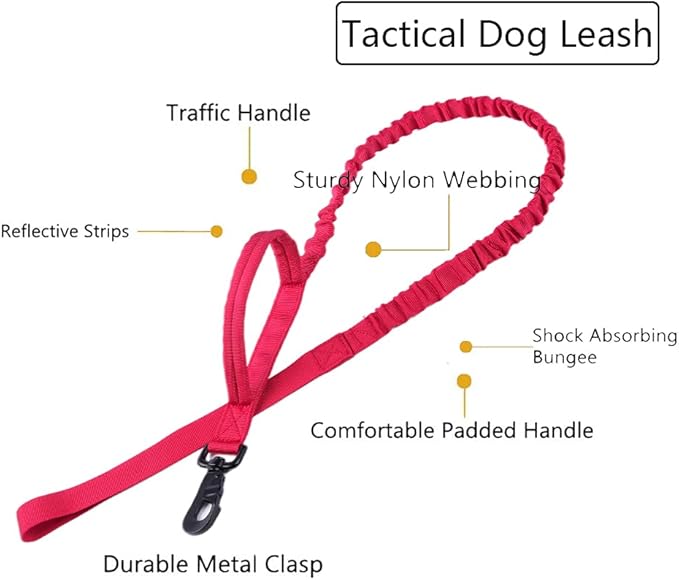 Xqpetlihai Tactical Dog Collar and Leash Set Adjustable Military Nylon Dog Collar with Control Handle and Heavy Duty Metal Buckle for Large Dogs（Red M
