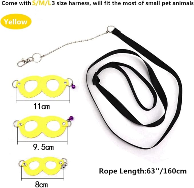3 Pack Sugar Glider Harness and Leash Set - Adjustable Traction Rope Strap Anti-Biting Chain Rope, Small Animal Training Walking Vest Leash for Sugar Glider Squirrel Hamster Rat Birds Reptile (Yellow)