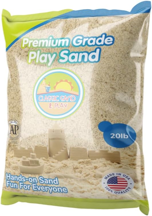 Classic Sand and Play Sand for Sandbox, Table, Therapy, and Outdoor Use, 20 lb. Bag, Natural, Non-Toxic, Wet Castle Building for Creativity and Stimulates Sensory Skills
