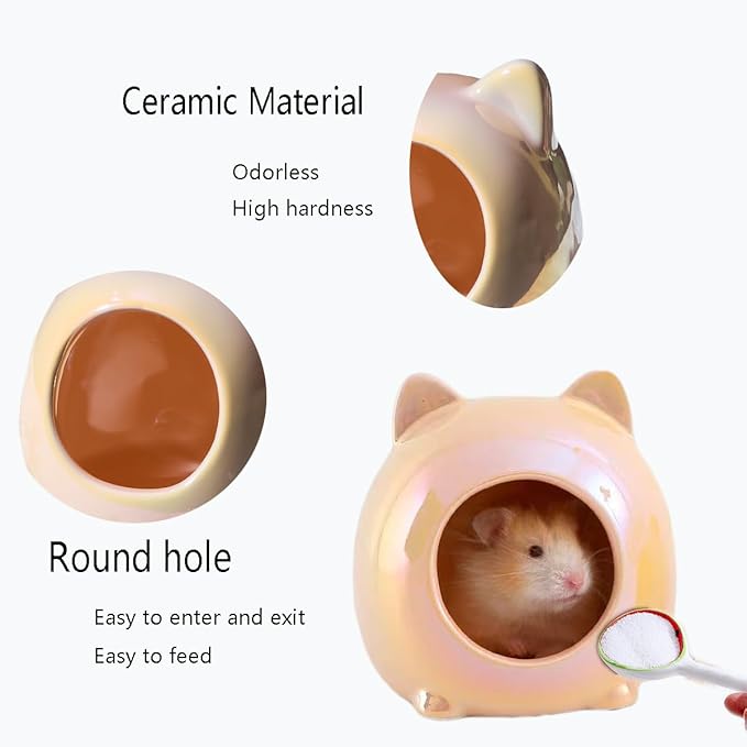 Ceramic Hamster House, Adorable Cartoon Shape - Washable Ceramic Guinea Pig Bedding, Guinea Pig Hideout Mini Hut Small Animal Hideout Cave Cage Accessories