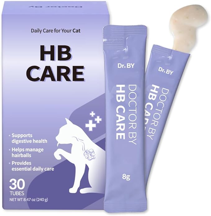Doctor By HB Care Hairball Treatment for Cats - Hairball Relief & Digestive Support Supplement with Psyllium Husk & Fiber - Lickable Formula, Individually Packed, Chicken Flavor (30 Count)