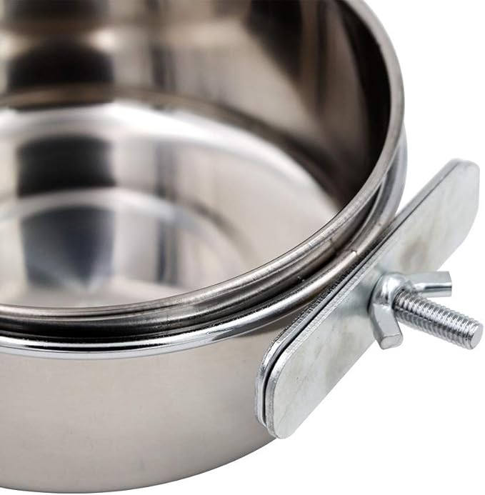 2 Packs, Pet Food Water Bowl with Clamp Holder Stainless Steel Coop Cup Hanging Feeder for Dog Bird Parrot Cat Rabbit, S&M