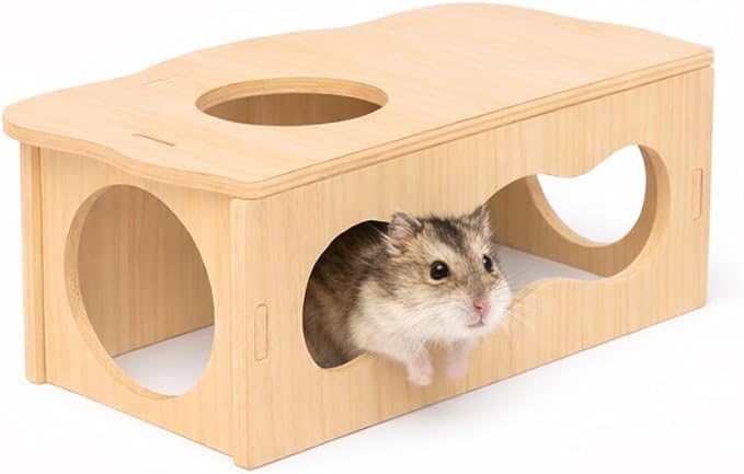 Medium Wooden Hamster Inspired Tunnel with Side & Top Windows Tunnel Toy Dreamy Cloud-Inspired Hideout with Smooth Streamlined Design – Natural Hideout Tube for Dwarf and Syrian Hamsters, Gerbils